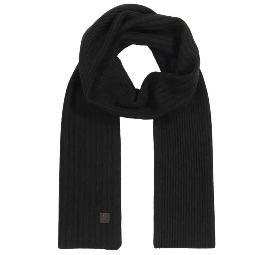 AllSaints Black Rib Mix Wool Blend Knit Scarf One Size 2208